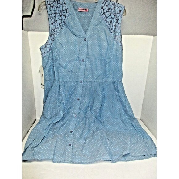 Sugar Kisses Junior's Plus Short Woven Polka Dot Dress Chambray Blue 2X New - Picture 1 of 2